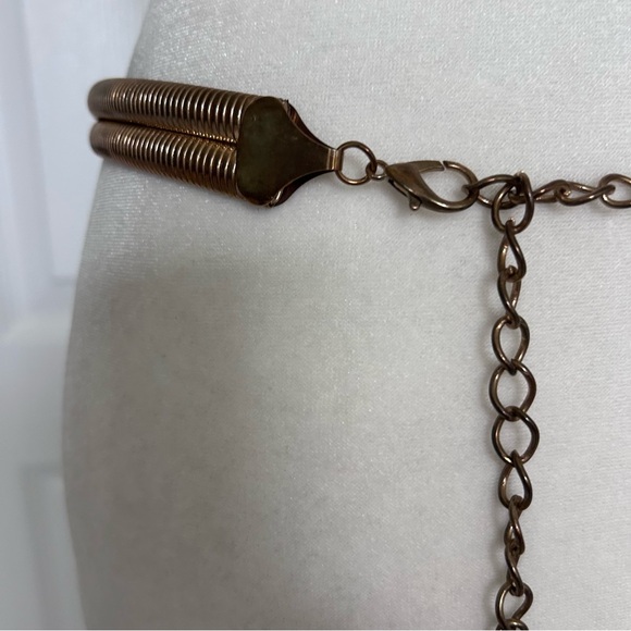 Gold Tone Rhinestone Embellished Circle Stretch Glam Statement Belt Women’s - Picture 5 of 11